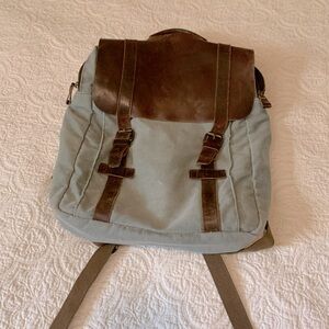 As Is: Blue Retro-style Backpack Real Leather